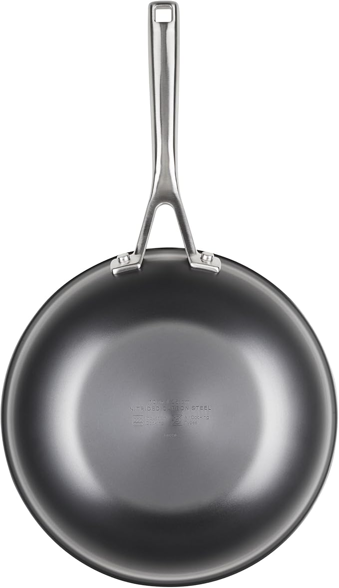 KitchenAid NITRO Carbon Steel Stir Fry Pan/Wok, Stainless Steel Handle, Compatible with All Cooktops, 10 Inch - Black