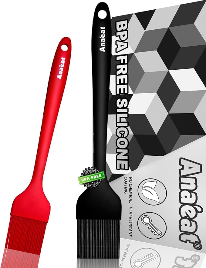 Anaeat 2 Pack Silicone Basting Pastry Brushes - Heat Resistant Brush with Soft Bristles, Hygienic One-Pieces Design, Marinade Brush Great in Baking for Spreading Oil Butter Sauce BBQ Grill