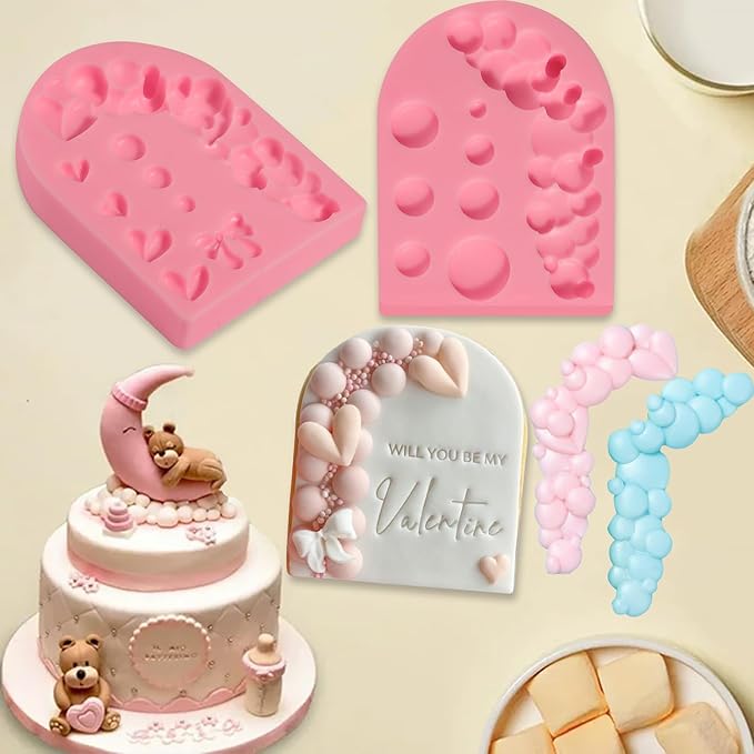 2 Pcs Hemisphere Pearl Bubble Fondant Molds, Bow 3D Chocolate Ball Silicone Mold, Home Baking Lace Cake Border Candy Mold for Sugar Craft, Gum, Clay, Resin