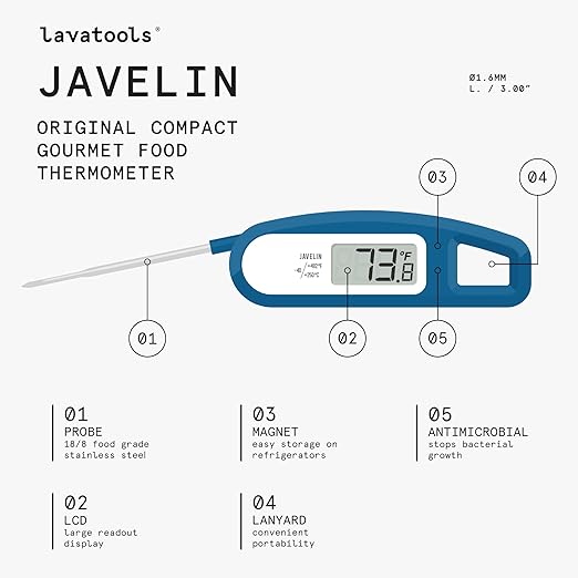 Lavatools Javelin® Ultra-Fast 3-Second Digital Instant Read Meat Thermometer for Grill and Cooking, 2.75" Probe, Compact Foldable Design, Large Display, IP65 Water Resistant, NSF Certified – Ube