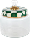 MACKENZIE-CHILDS Medium Kitchen Canister, Decorative Glass Storage Jar with Lid, Green-and-White Emerald Check