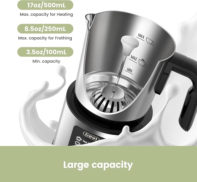 Gevi Hot Chocolate Maker with 5 in 1 Milk Frother and Steamer, Professional Milk Steamer, 17 oz/3.5 oz, Stainless Steel, Hot and Cold Milk Frother for Latte, Macchiato, Cappuccino and Hot Chocolate