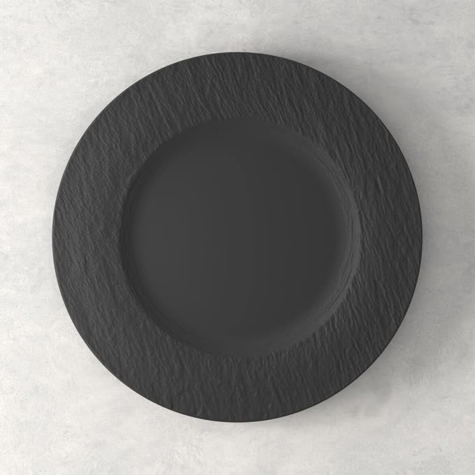 Villeroy & Boch Manufacture Rock 4-Piece Place Setting, Dinner Plate, Salad Plate, Rice Bowl, Pasta Bowl, Premium Porcelain, Made in Germany, Matte Black