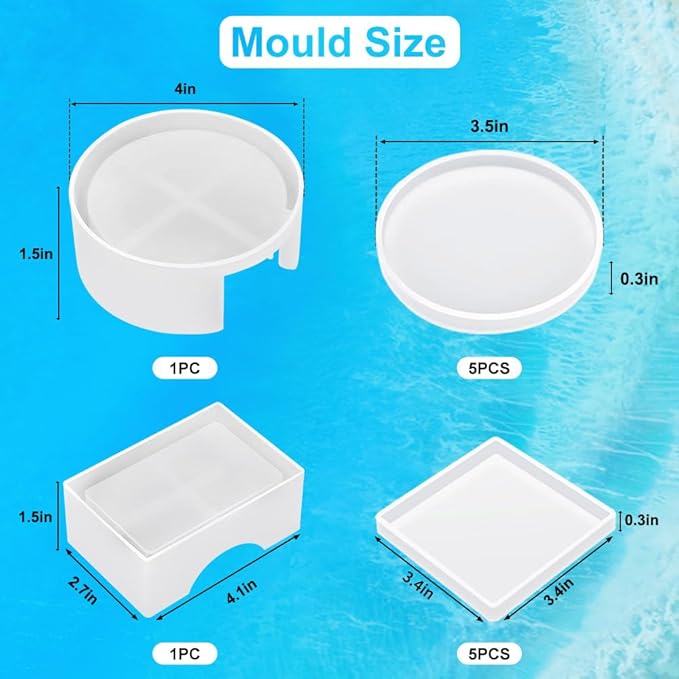 12 PCS Silicone Coaster Molds, Resin Casting Coaster Molds, Epoxy Resin Coasters Mold, Suitable for DIY Craft Coasters, Bowl Mats, Home Decoration, Non-Deformable Silicone Mold