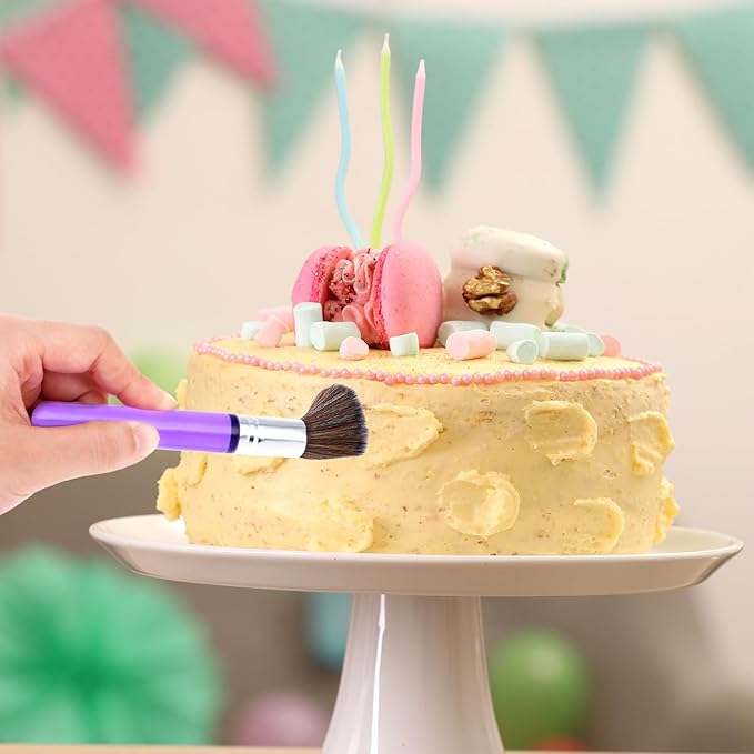 9 Pieces Candy Cookie Decoration Brush Cake Decorating Brushes Tools Set Cakes Pastry Baking Brushes Paint Brush Stainless Steel Straight Curved Tip for Baking Fondant DIY Cake Sugar(Purple Color)