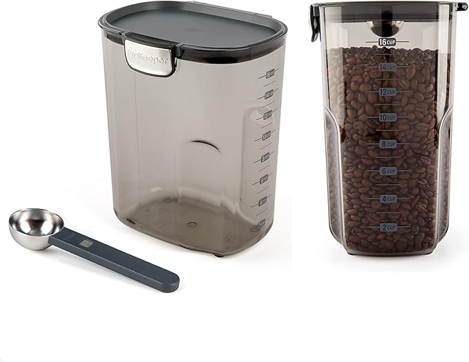 Progressive International ProKeeper+ Clear Plastic Airtight Food Baker's Kitchen Storage Organization Container Canister Set with Magnetic Accessories, 2- Piece Set (Coffee 4.3-Quart)