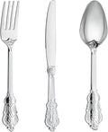 N9R 120PCS Silver Plastic Silverware, Heavy Duty Plastic Cutlery for Parties, Fancy Disposable Flatware Set Includes 40 Forks, 40 Spoons, and 40 Knives, Perfect for Weddings, Dinners, Picnics, Party