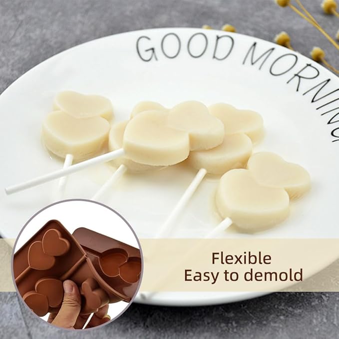 Heart Lollipop Molds, 5 Holes Silicone Lollipop Mold Heart Shaped Sucker Molds for Candy Chocolate Cake Pop Party Wedding Cake Decorations