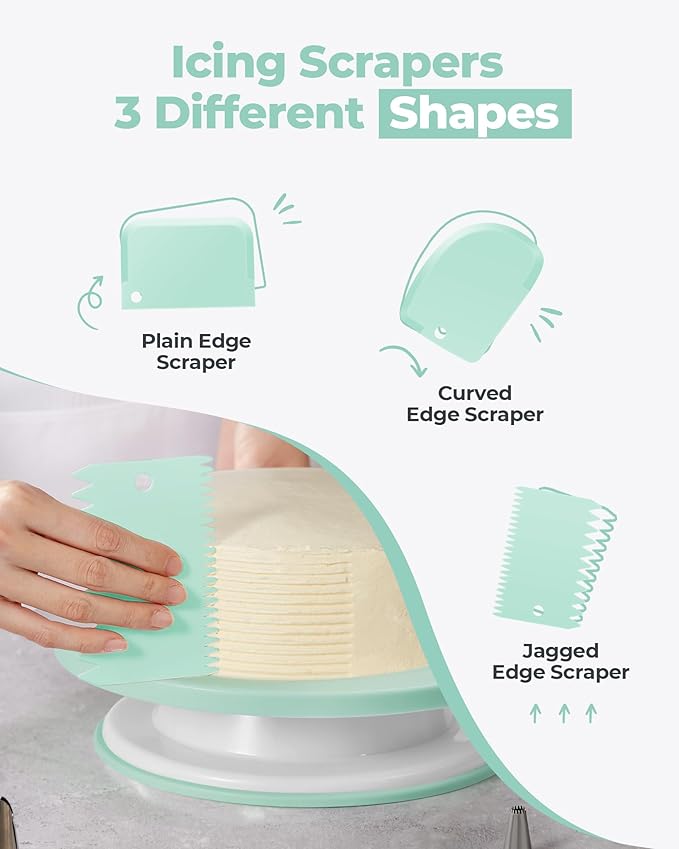Kootek 158 Pcs Cake Decorating Kit with Cake Turntable, 64 Piping Tips Set, 50+2 Pastry Bags, Frosting Spatulas, Leveler, Scrapers, Fondant Molds, and More Baking Supplies Decorating Tools