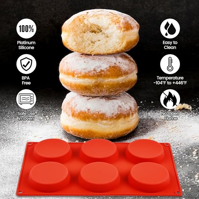 CAKETIME Muffin Top Pan, Silicone Molds for Breakfast Sandwiches, English Muffins, Whoopie Pies, Corn Bread, Egg Bites, Tarts - 2 Pack Red