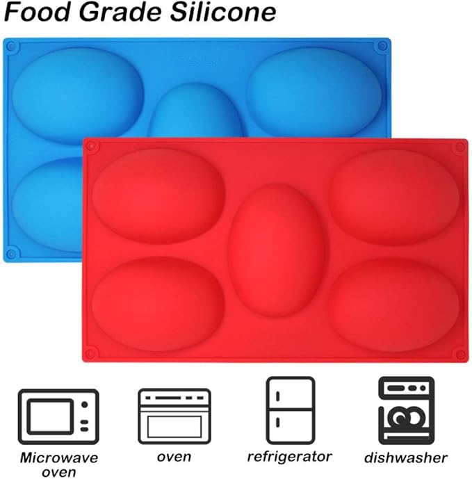 3 Packs 5 Cavities Easter Eggs Silicone Mold,findTop Baking Mold Cake Pan, Biscuit Chocolate Mold, Ice Cube Tray, Soap Mold