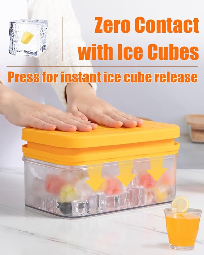 Brigii Ice Cube Tray with Lid&Bin, Ice Cube Mold with 56 Cubes, Stackable Ice Trays for Freezer with Easy-Release Silicone Bottom, for Drinks, Coffee, cocktail