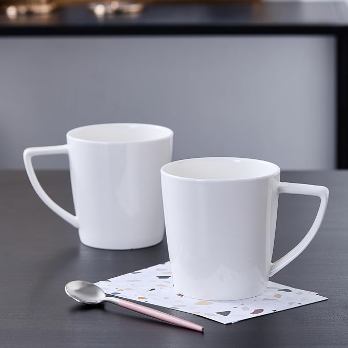 Stone Lain Madeline Bone China 16 Piece Dinnerware, Plates and Bowls Sets for 4, White Dish Collection with Mugs, Modern Edge, Microwave & Dishwasher Safe
