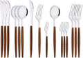 16-Piece Silverware Set with Cake Fork, Silver Stainless Steel Flatware Cutlery, Eating Utensils with Wooden Effect Handle, Includes Knife, Fork, Spoon, Mirror Finish, Dishwasher Safe