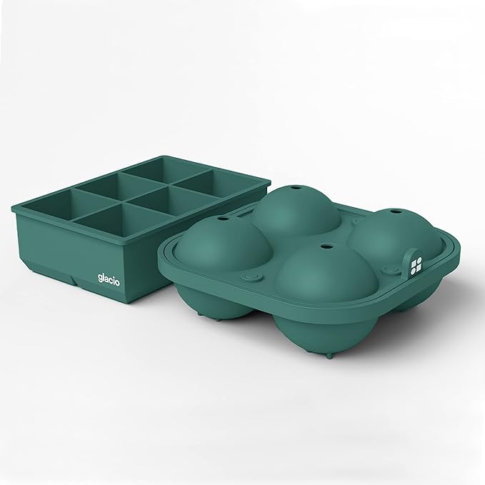 glacio Ball Ice Cube Tray and Big Ice Cube Molds for Whiskey, Slow-Melting, 100% Silicone, No-Plastic, Easy Release, Ideal for Gifting and Elevating Cocktails