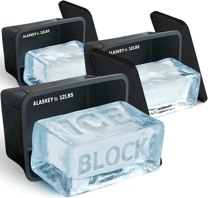 Alaskey® Giant Ice Block Mold 12 lbs With Lid (3-Pack) | Create Perfect Ice Bricks | Professional Silicone Mold for Crafting Extra Large Ice Cubes, Ideal for Ice Baths, Coolers, Bartender Accessories