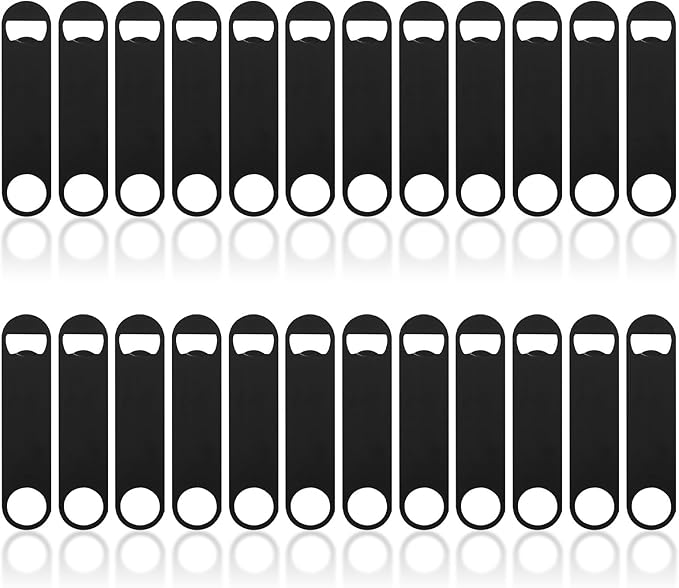 24 Pack Flat Beer Bottle Opener 7 inch Heavy Duty Stainless Steel Flat Bottle Opener Metal Beer Bottle Openers Black Beer Openers for Bartender Kitchen Bar or Restaurant (Black, 7 inch)