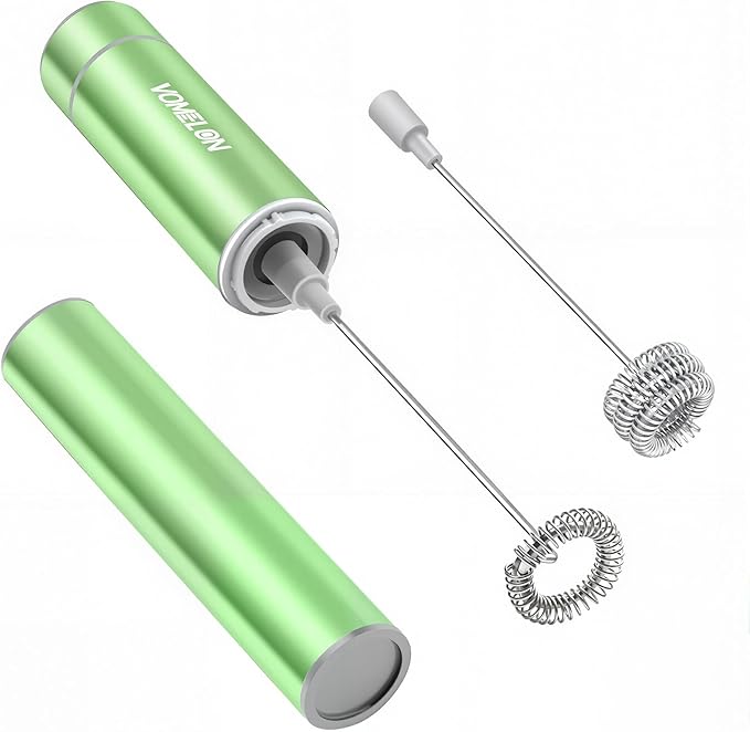 Electric Milk Frother Handheld,Travel Coffee Drink Mixer Batteries Included, 304 Stainless Steel Whisk for latte Cappuccino,Bulletproof Coffee Hot Chocolate,Egg-Grass Green