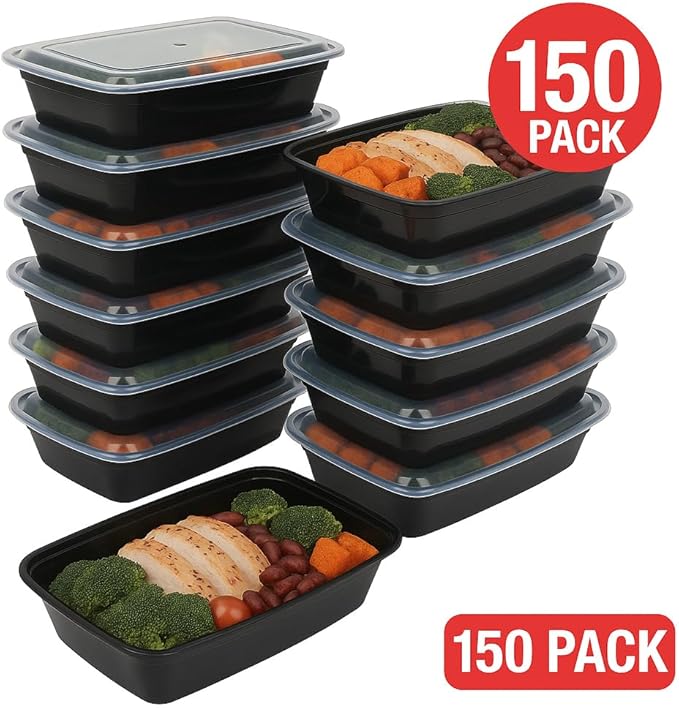 Ruthy's Outlet Meal Prep Containers W/Lids -Square Food Storage – BPA-Free| Stackable | Microwave | Freezer & Dishwasher Safe | Reusable Lunch Bento Box Portion Control & Planning (150 Pack, 24 oz)
