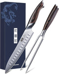 HOSHANHO 8 Inch Carving Knife & 7 Inch Fork Set, Professional Japanese High Carbon Steel Razor Sharp Butcher Brisket Slicing Knife Set for Meat Cutting, BBQ