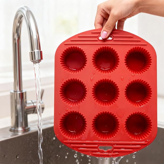 4 Pack Silicone Muffin Pan for Baking, Silicone Cupcake Pan, 9 Cup Nonstick Cupcake Baking Pan Molds, BPA Free silicone Muffin Pans for Making Muffin Cakes, Tart, Bread - 4 Colors