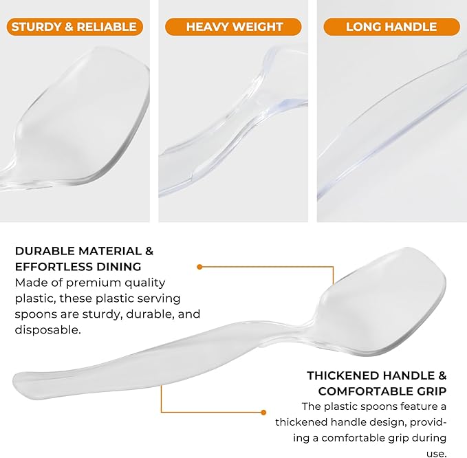 18 Count Disposable Clear Plastic Serving Spoons for Buffet, Large Serving Spoons Heavy Duty Disposable Serving Utensils for Catering Wedding Holiday Party Events (Clear, 18pcs spoons)