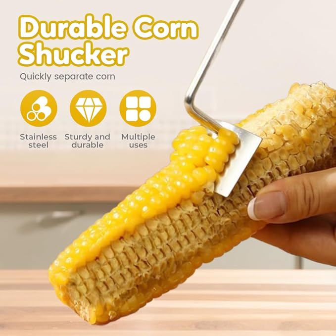 Easy Clean Corn Cob Peeler, 2025 New Corn On The Cob Stripper Tool with Long Handle, Stainless Steel Corn Cutter for Corn Cob With Corn Holder (Green-3 pcs)