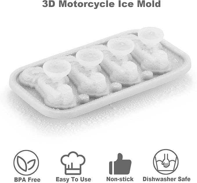 Nax Caki 3D Motorcycle Ice Cube Tray, Large Silicone Fun Shapes Ice Cube Mold for Whiskey, Cocktails, Bourbon, Motorcycle Gifts for Men Holiday Stocking Stuffers
