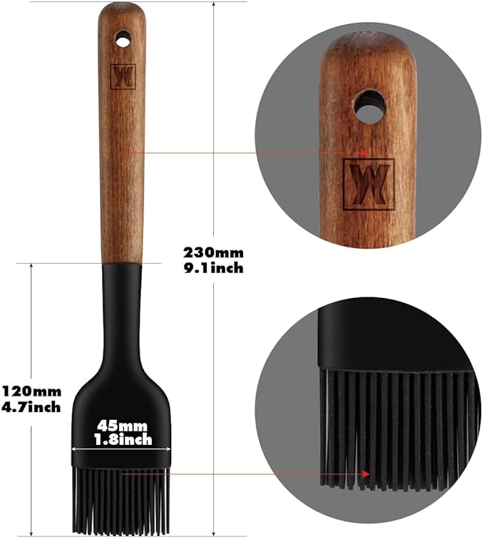 Silicone Cooking Brush with Wooden Handle: Pastry Brush, For Glazing Pastries and Basting Meats, Heat Resistant Cookware, Gentle Head & Bristle Design, BPA Free, Non-slip Grip