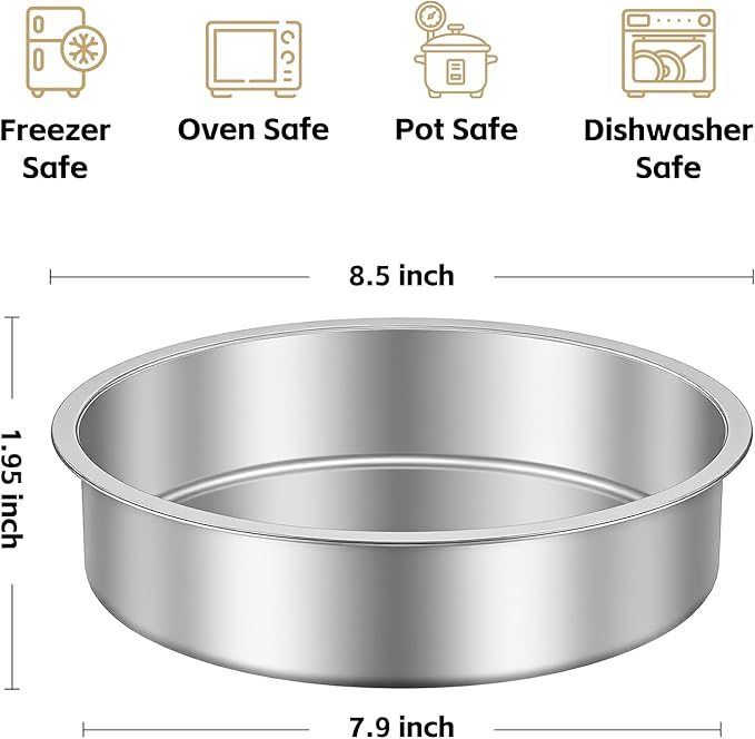 Ohtomber 8 Inch Cake Pan - Set of 4 Stainless Steel Round Layer Cake Baking Pans Molds, Tins, Stackable Baking Set, Even Heating, Dishwasher Safe Non-Toxic Bakeware Dish for Birthday Wedding Christmas