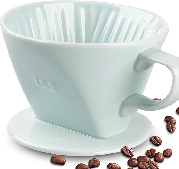 Handmade Pour Over Ceramic Coffee Dripper - Authentic Brewing Experience for Camping, Office, and Home (Green)