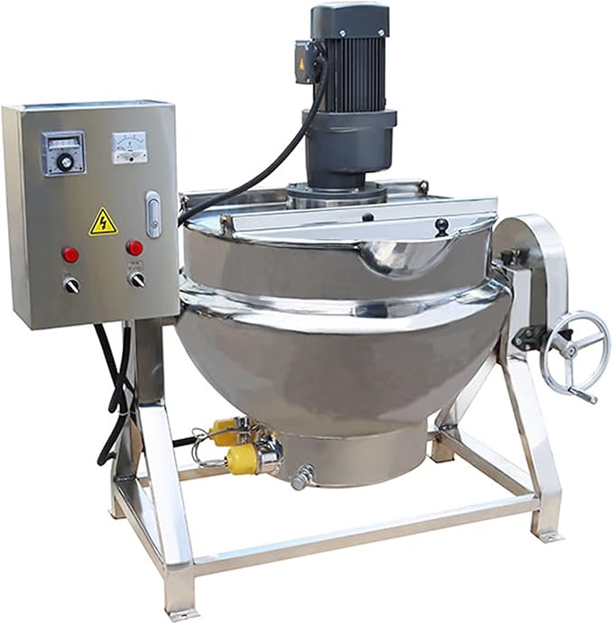 13.2Gallon/50L Jacketed Kettle Large Electronic Tilting Sugar Jam Gas Boiling Machine Commercial Electric Jacketed Pot with Stirring and Edge Scraping 220V 60HZ Three-phase 750W