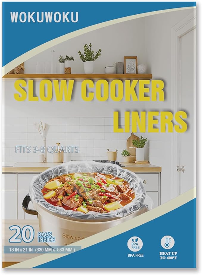 Slow Cooker Liners, 13“ x 21” 20 Cooking Bags, Large Disposable Pot Liners, Fits 3QT to 8QT Slow Cooker Cooking Plates, Multi-Purpose Durable Liner Plastic Bags, BPA Free (1 Pack)