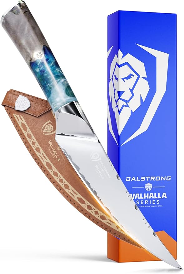 Dalstrong Fillet Knife - 6.5 inch - Valhalla Series - 9CR18MOV HC Steel - Celestial Resin & Wood Handle Gift Kitchen Knife - Meat Cutting, Carving, Bone, Deboning, Boning - Leather Sheath