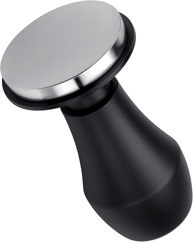 Normcore 51mm Coffee Tamper V4.1 with Click Sound Feedback, Spring Loaded Tamper Fit Delonghi Portafilter, 304 Stainless Steel Flat Base, Anodized Aluminum Handle with Silicone Stand, Black