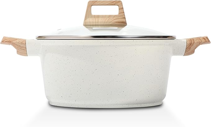 ESLITE LIFE Nonstick Stock Pot with Lid, 3 Quart Granite Casserole Small Soup Pot Pasta Cooking Pot, Induction Compatible, PTFE & PFOA Free, White
