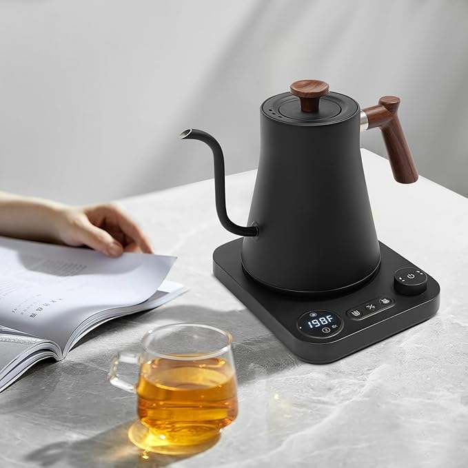 1200W Gooseneck Electric Kettle, Adjustable Temperature Constant Temperature Electric Kettle, 0.9L Pour Over Kettle for Coffee & Tea, Quick Heating, Stainless Steel Inner Lid (Black)