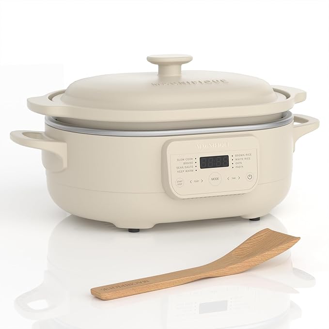 MAGNIFIQUE 4 Quart Programmable Casserole Slow Cooker, 8-in-1 Multi Cooker with Removable Non-Toxic Stoneware Crock, Claypot Slow Cooker, Rice-cooking, Nonstick, Oven Safe Pot to 450°F, Oatmeal