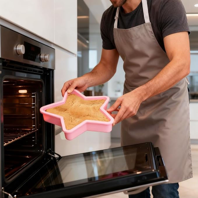 2 Pcs Star Shaped Cake Pans, 10 Inch Silicone Cake Molds, Silicone Baking Mold, Flexible Nonstick Baking Pans for Cakes, Cheese Cakes and Chocolate Cake - Pink