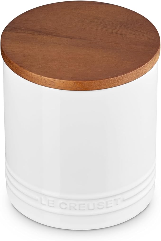 Le Creuset Signature Salt Cellar and Storage Canister with Wood Lid, 1.2 qt., White