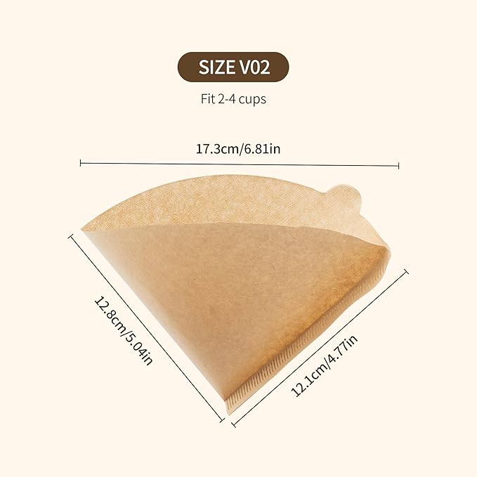 Coffee Filters V60 Coffee Filter Size 02 Cone Coffee Filters 2-4 Cups for Pour Over and Drip Coffee Maker(Natural Brown, 200 Count)