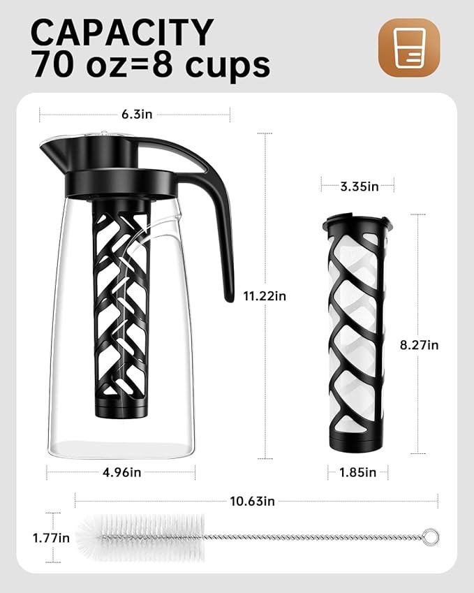 Cold Brew Coffee Maker, 70 oz (2100 ml) BPA Free Tritan Pitcher, Iced Coffee Maker and Tea Brewer, 100% Leak-Proof, Easy to Clean Reusable Mesh Filter, Black