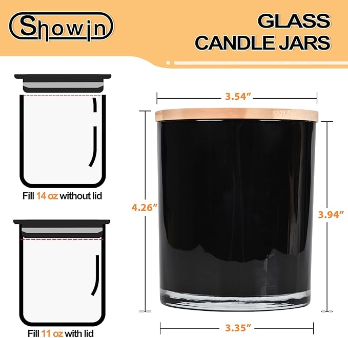Thick Candle Jars for Making Candles 12 Pcs, 14 OZ Empty Jars with Wood Lids for Candle Making, Sample Container, Black
