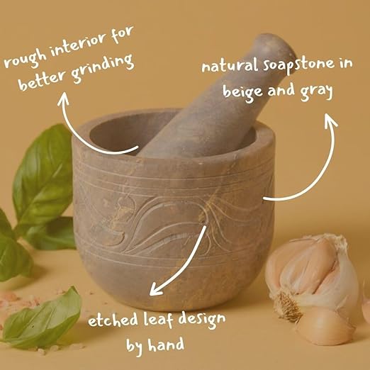 Small Mortar Pestle Set, Kitchen Tools, Kitchen Countertop Decor, Grinding, Crushing, Herbs, Garlic, Nuts, Spices, Rustic Style, Handcrafted, Made from Soapstone, Gray