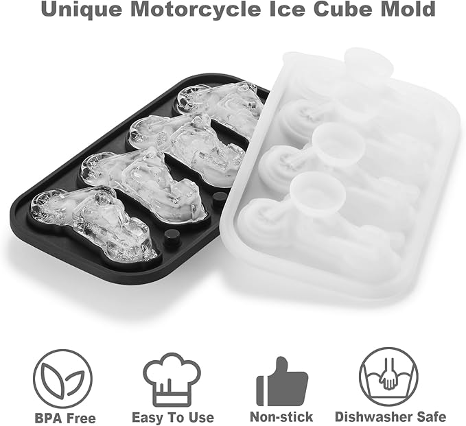 Novelty Motorcycle Ice Cube Mold, Funny Motorcycle Gifts for Men, Holiday Stocking Stuffers for Men, Large Ice Cube Molds for Whiskey, Bourbon, Cocktails