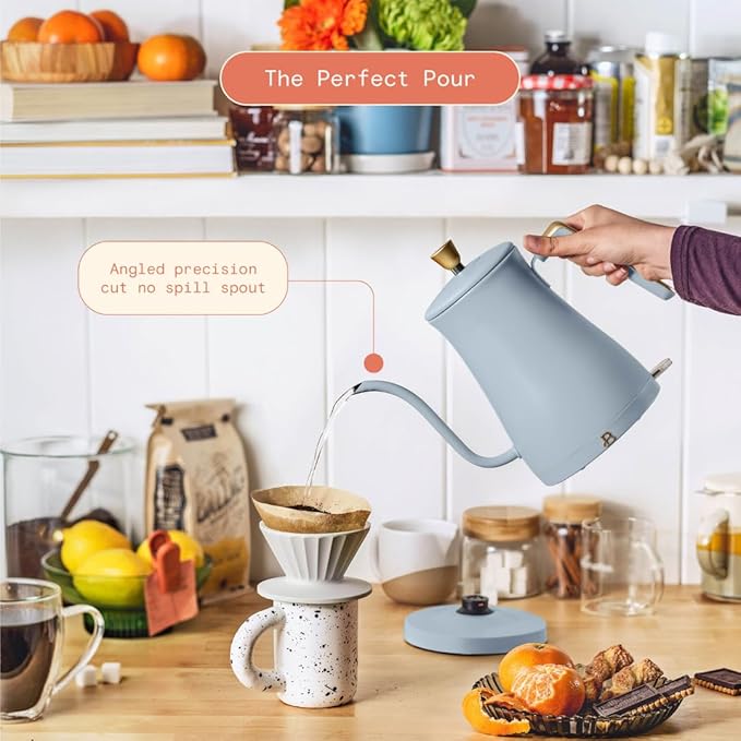 Beautiful 1L Electric Gooseneck Kettle, Precision Pour Spout, 1200W Fast Boil, Auto Shut-Off, Cordless, Stainless Steel, Tea & Coffee Maker with Ergonomic Handle, Matte Finish (Cornflower Blue)