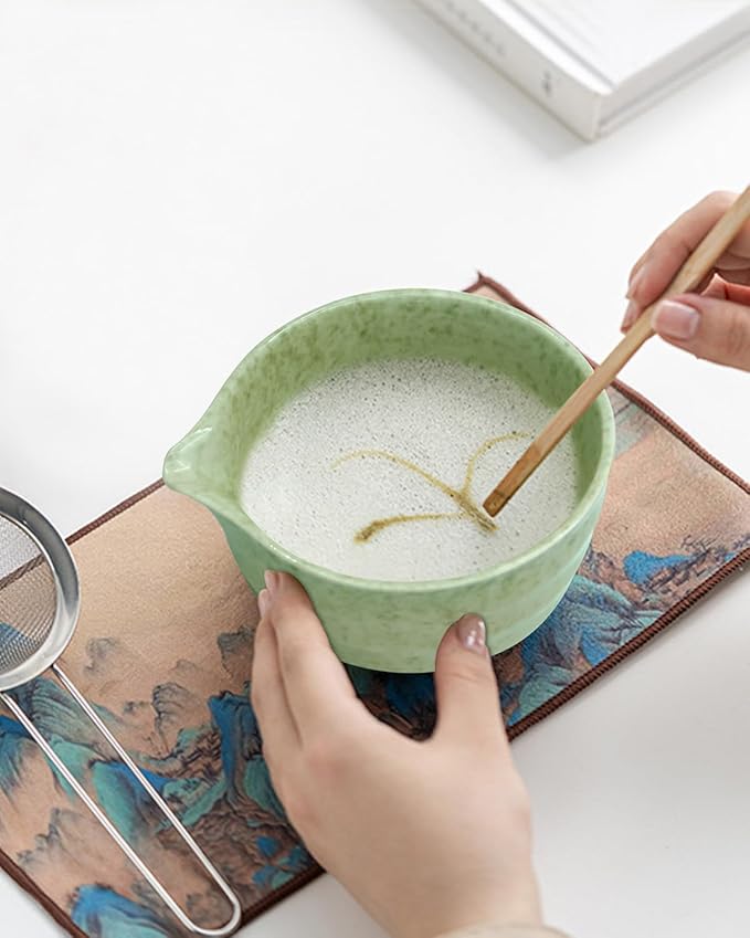 Matcha Whisk Set: Japanese Matcha Set with Ceramic Bowl, Matcha Sifter and Holder, Bamboo Scoop, Scoop Rest, Whisk, 6 Pcs, 18 oz Ceremonial Matcha Kit Making Tool Gift for Matcha Lovers, Beginners