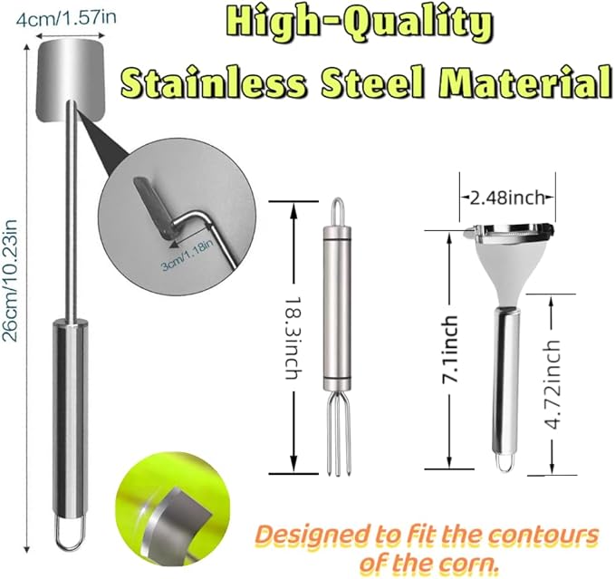 Corn Peeler 3PCS Stainless Steel Corn Peeler,Stripper Tool and Corn Holder Set 2025 Corn Planer Cutter Thresher Scraper,Peel Corn Cob Separator Quick