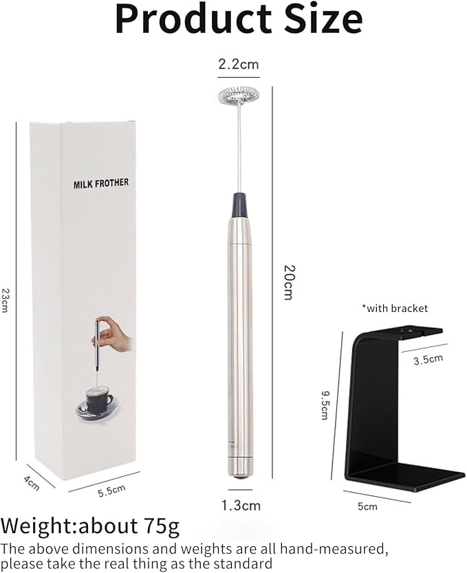 milk frother handheld Battery,Stainless steel housing frother for coffee，stirrers electric With bracket，frother for Matcha, Lattes, Cappuccino Black