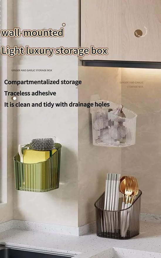 6Pack Wall Mount Organizer, Adhesive Cabinet Door Storage Bins, Clear Makeup Containers, Stackable Organizer Basket for Kitchen, Bathroom, Cabinet, Pantry, Office，Refrigerator Small Items storage